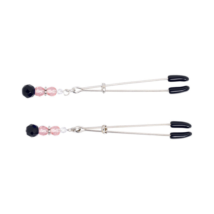 Beaded Nipple Clamps Adjustable Rubber Tipped Clamps With Pink Beads