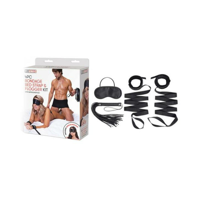 Lux Fetish Bondage Bed Strap And Flogger 4-piece Kit