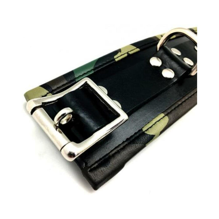 Sensual Sin Leather Padded Wrist Cuffs Camo Piping