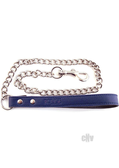 Leather Lead with Chain - BLUE
