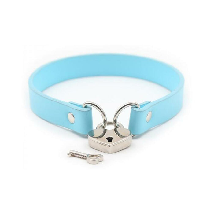 Ple'sur Pvc Collar With Heart Lock & Key Aqua