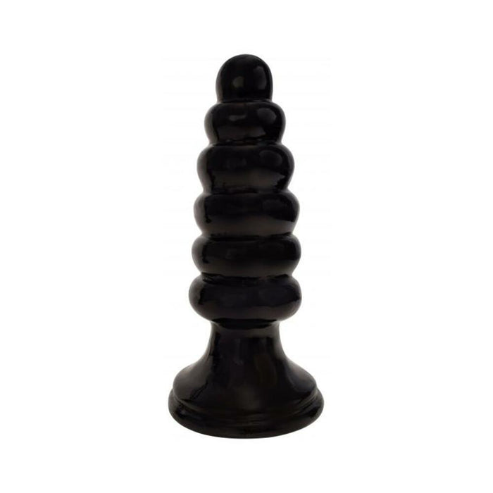 Rooster Vibrating Bubble Butt Ribbed Plug Black