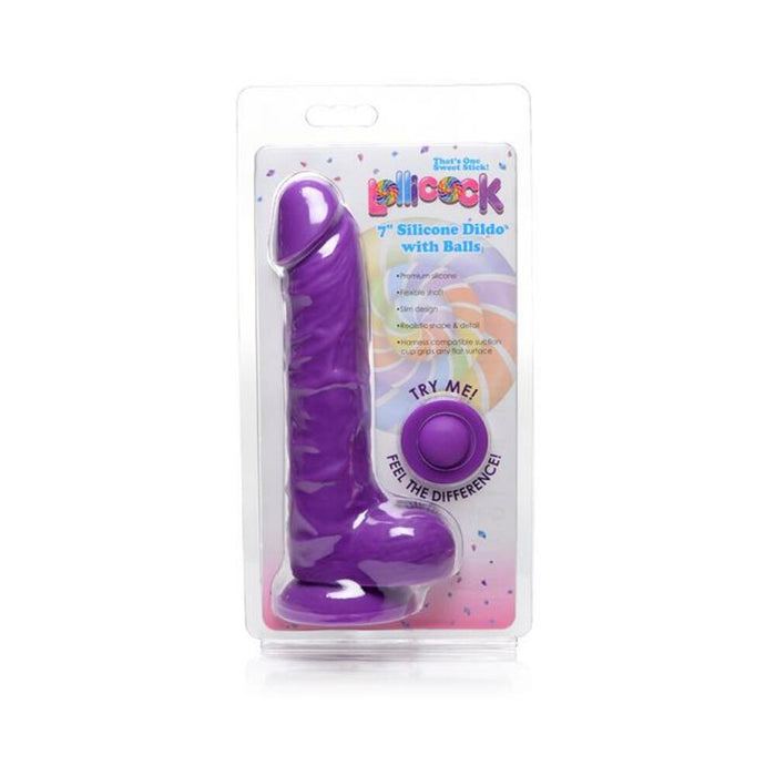 Lollicock Silicone Dildo With Balls 7 In. Grape