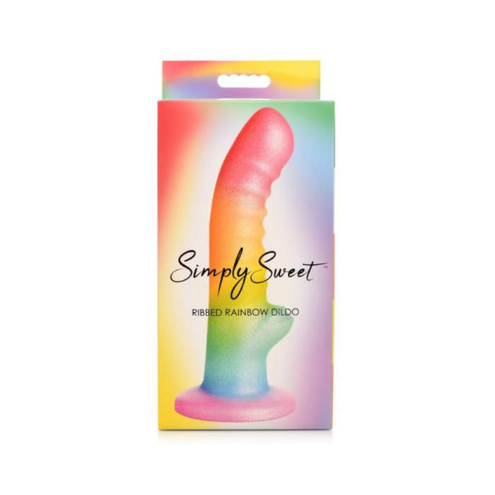 Simply Sweet Ribbed 6.5 In. Silicone Dildo Rainbow