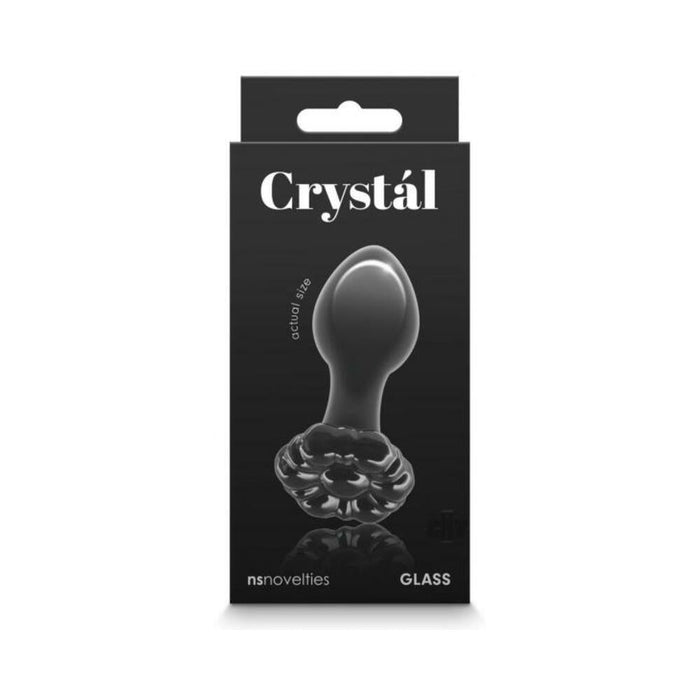 Crystal Flower Glass Anal Plug Black