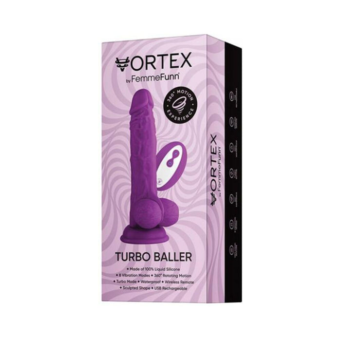 Femmefunn Vortex Turbo Baller 2.0 Rotating And Vibrating Dildo Purple