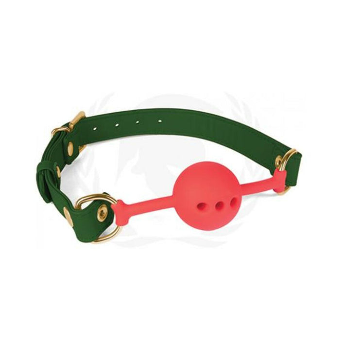 Spartacus 46 Mm Red Silicone Ball Gag With Green Pu Strap