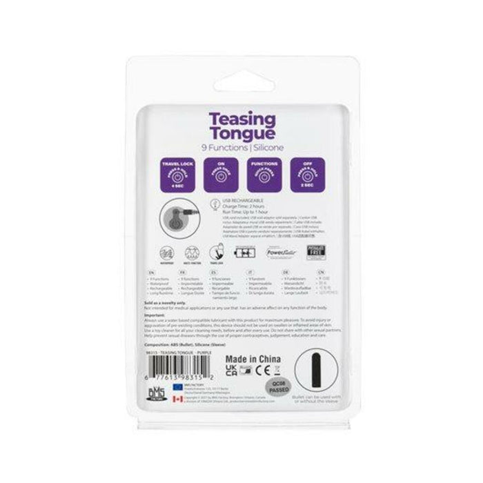 Powerbullet Teasing Tongue With Mini Rechargeable Bullet 2.5 In. Purple