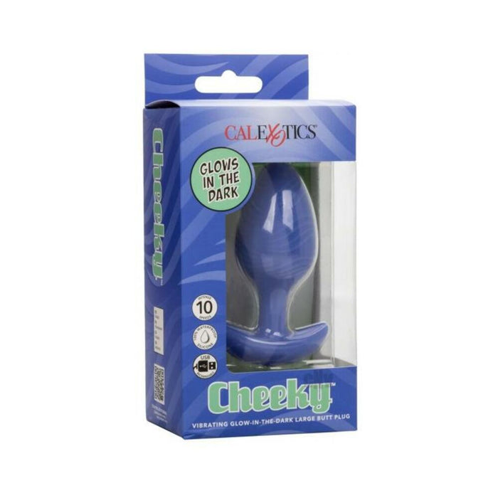 Cheeky Glow In The Dark Vibrating Butt Plug -  Large Blue