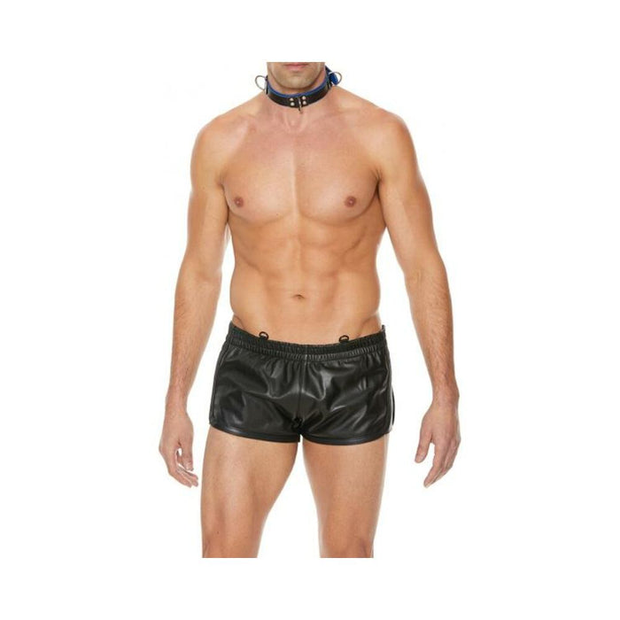 Premium Leather Bondage Collar - Black/blue