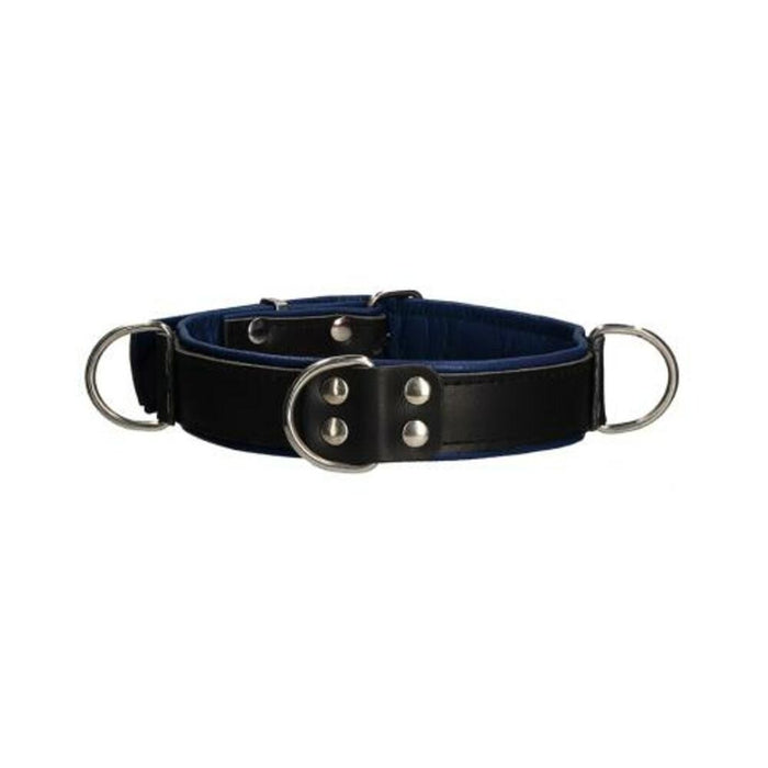 Premium Leather Bondage Collar - Black/blue