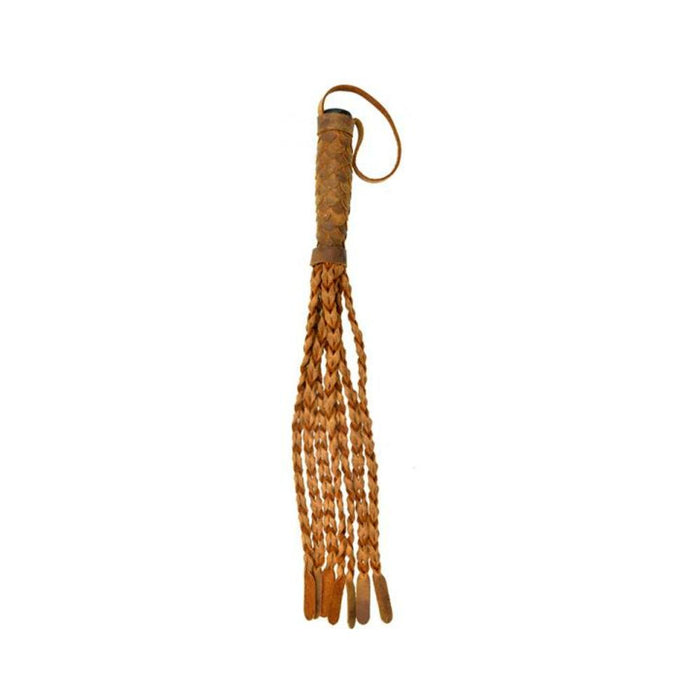 Ouch Pain Unique Italian Leather 7 Braided Tails With 6'' Handle Fish Design - Brown Distressed Leath