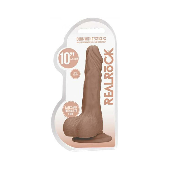 Real Rock Realistic Dildo With Balls - 10'' - 25 Cm - Mocha
