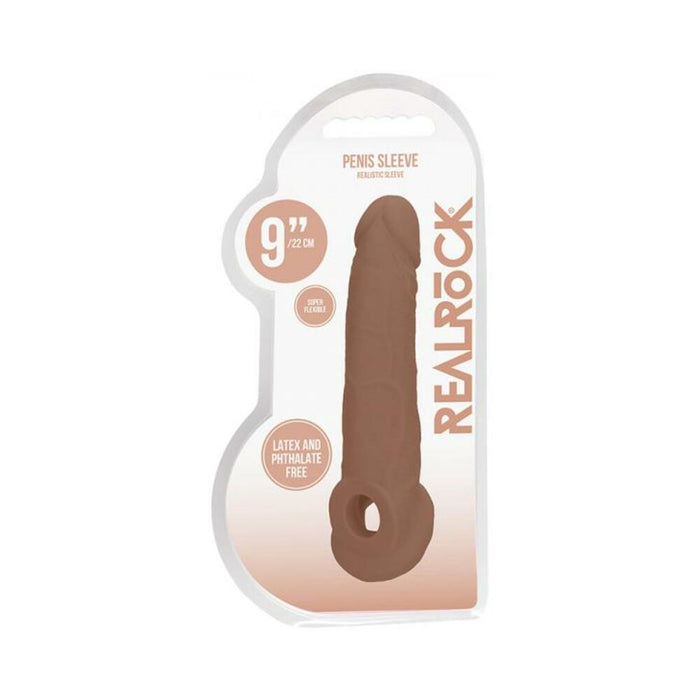 Real Rock Penis Extender With Rings - 9'' - 22 Cm - Mocha