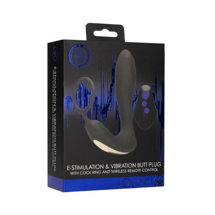 E-stim & Vibrating Butt Plug And Cock Ring And Wireless Remote  Black