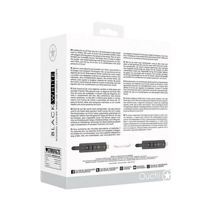 Ouch! Black & White Bonded Leather Wrist Or Ankle Cuffs With Adjustable Straps