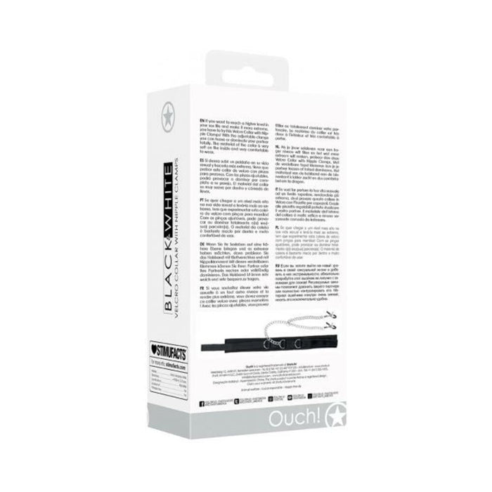 Ouch! Black & White Velcro Collar With Nipple Clamps With Adjustable Straps Black