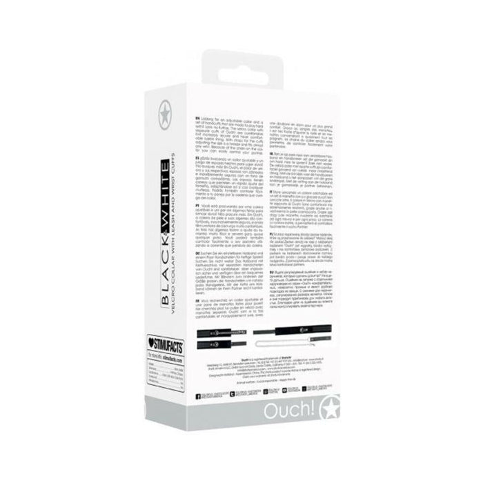 Ouch! Black & White Velcro Collar With Leash And Wrist Cuffs With Adjustable Straps Black