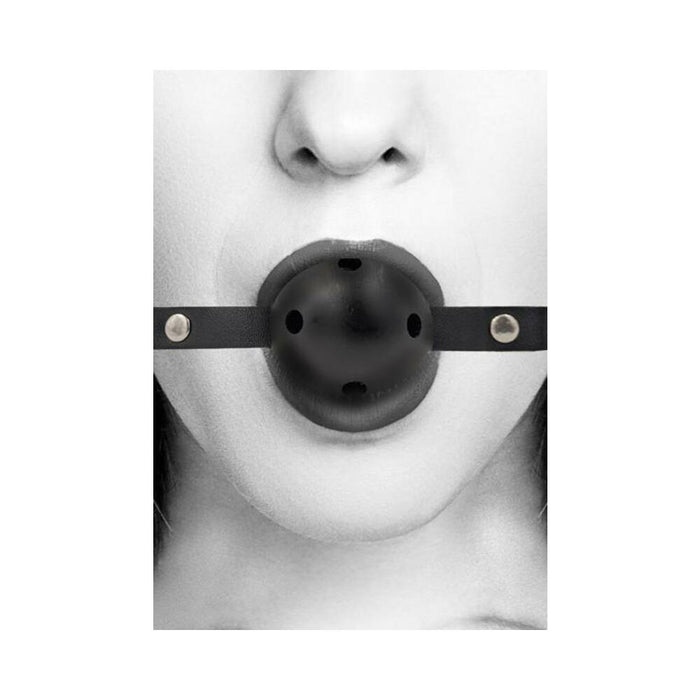 Ouch! Black & White Breathable Ball Gag With Bonded Leather Straps Black