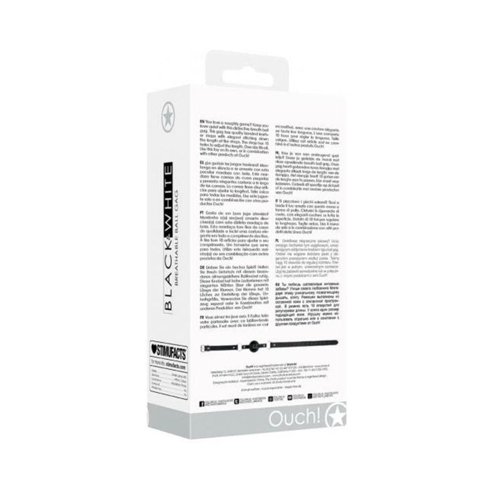 Ouch! Black & White Breathable Ball Gag With Bonded Leather Straps Black