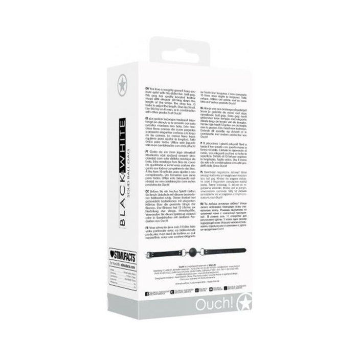 Ouch! Black & White Solid Rubber Ball Gag With Bonded Leather Straps Black