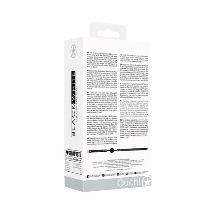 Ouch! Black & White Silicone Ball Gag With Adjustable Bonded Leather Straps Black