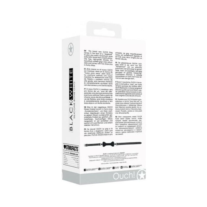 Ouch! Black & White Silicone Bone Gag With Adjustable Bonded Leather Straps Black