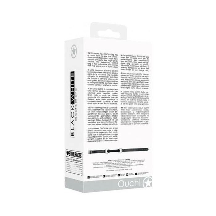 Ouch! Black & White Silicone Bit Gag With Adjustable Bonded Leather Straps Black