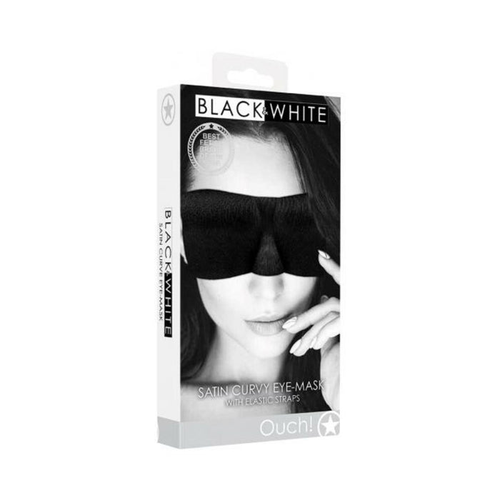 Ouch! Black & White Satin Curvy Eye Mask With Elastic Straps Black