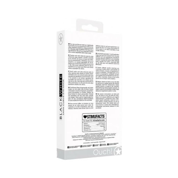 Ouch! Black & White Satin Curvy Eye Mask With Elastic Straps Black