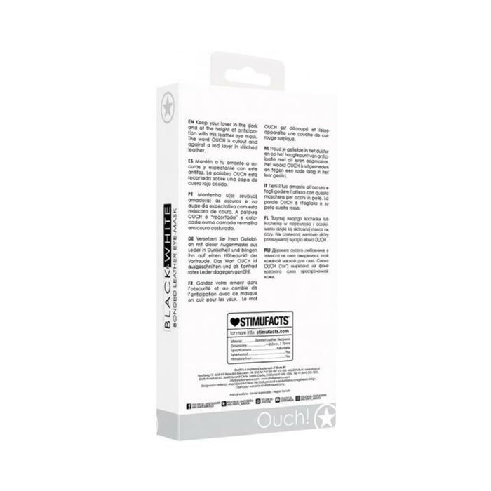 Ouch! Black & White Bonded Leather Eye Mask Ouch With Elastic Straps Black