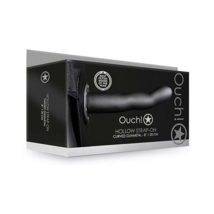 Ouc! Curved Hollow Strap-on 8 In. Gunmetal Gray