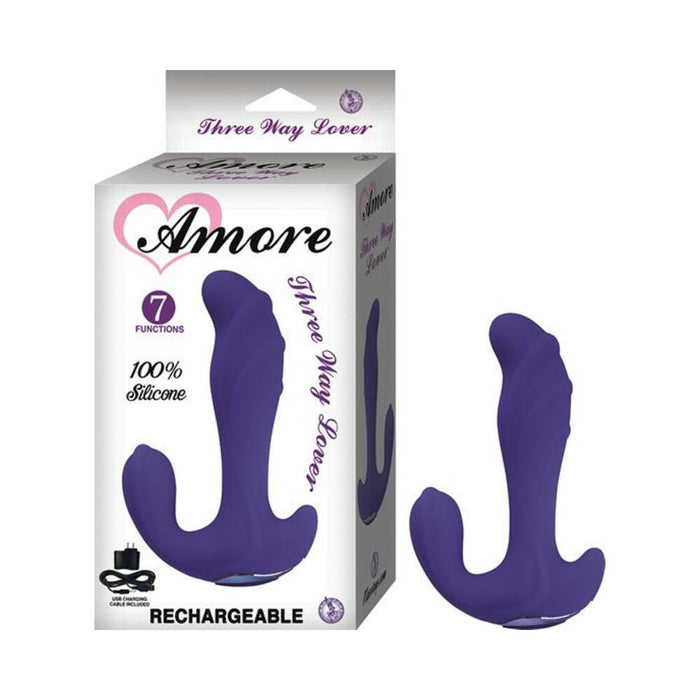 Amore Three Way Lover Silicone, Waterproof, 7 Functions, Usb Rechargable (included With Cable) Purpl