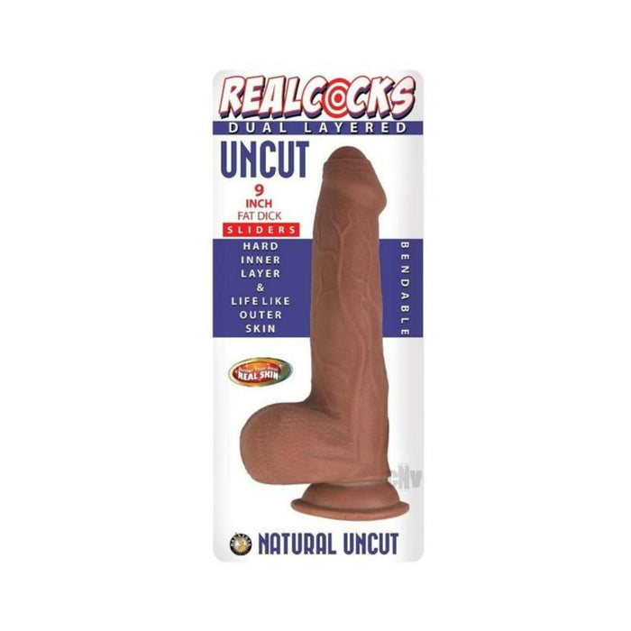 Realcocks Dual Layered Uncut Slider Fat Dick 9 In. Brown