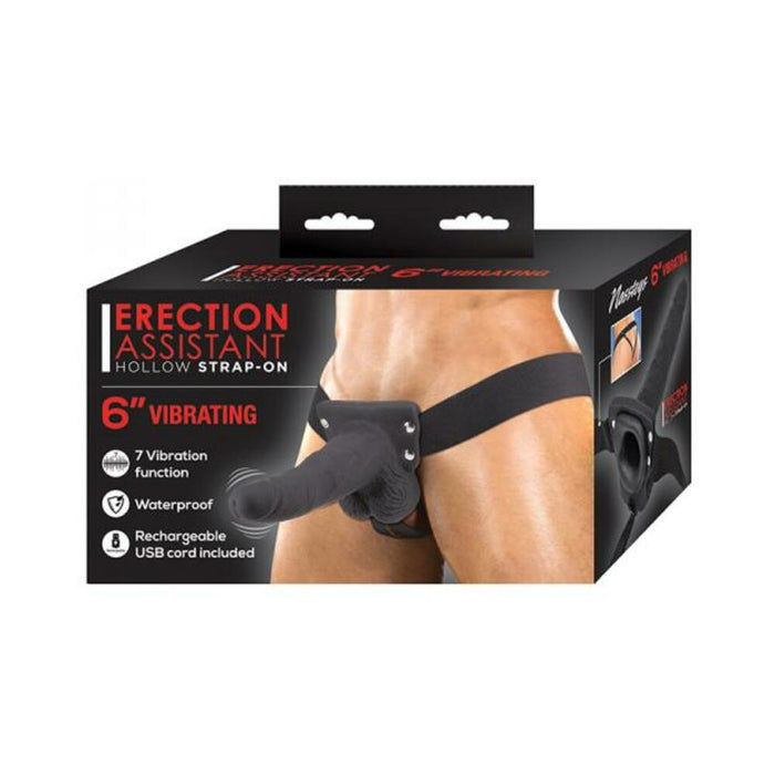 Erection Assistant Hollow Strap-on Vibrating 6 In. Black