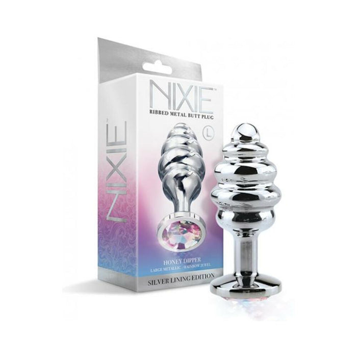 Nixie Ribbed Metal Butt Plug Honey Dipper Large