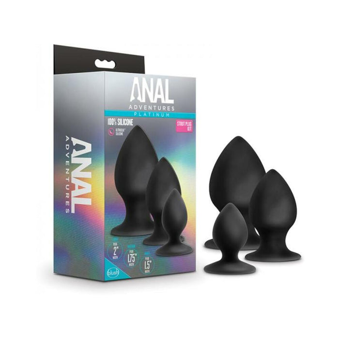 Anal Adventures Platinum - Silicone Anal Stout Plug Kit - Black