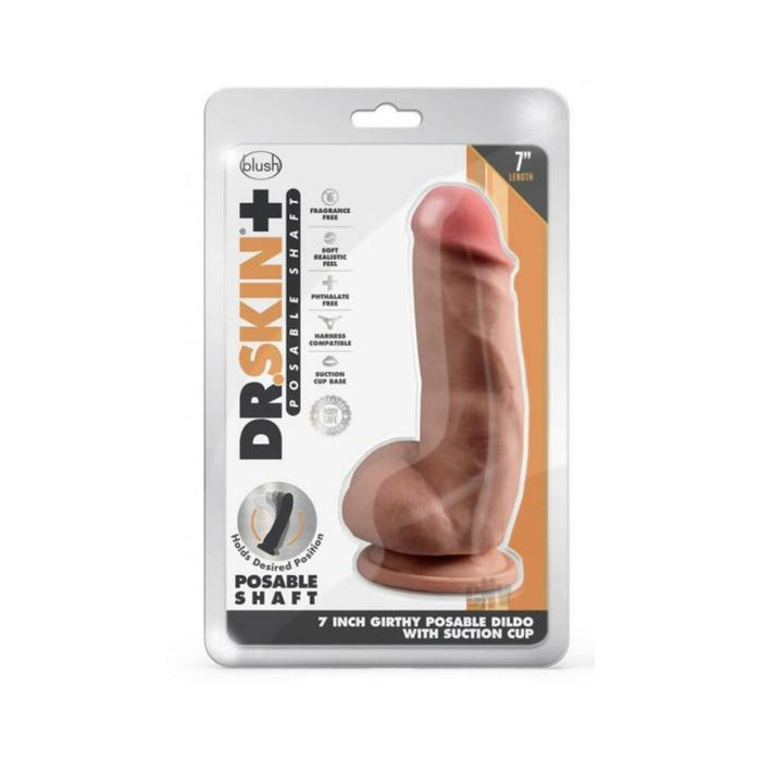 Dr. Skin Plus Girthy Posable Dildo With Balls 7 In. Mocha