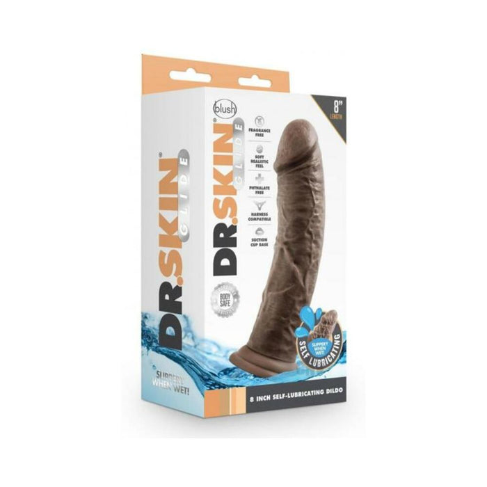 Dr. Skin Glide Self-lubricating Dildo 8 In. Chocolate