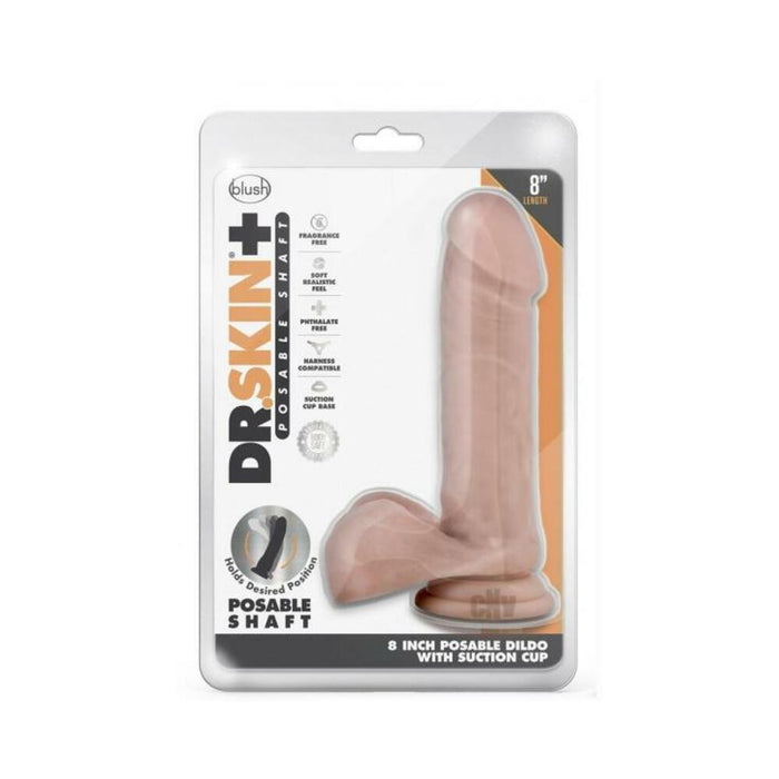 Dr. Skin Plus Posable Dildo With Balls 8 In. Vanilla