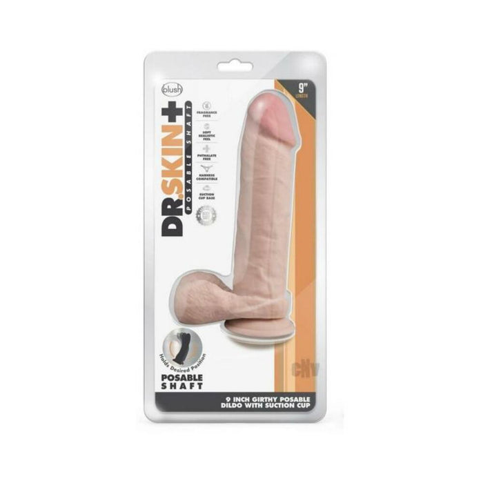 Dr. Skin Plus Thick Posable Dildo With Balls 9 In. Vanilla