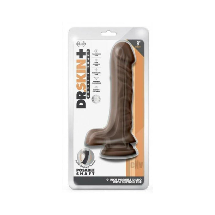 Dr. Skin Plus Posable Dildo With Balls 9 In. Chocolate