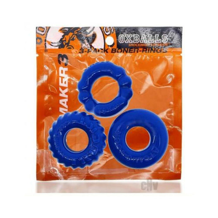 Oxballs Bonemaker 3-pack Boner Cockring Kit Flextpr Pool Blue