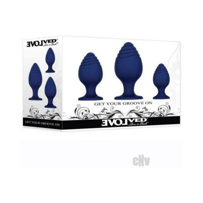 Evolved Get Your Groove On Butt Plug Set Of 3 Silicone Blue