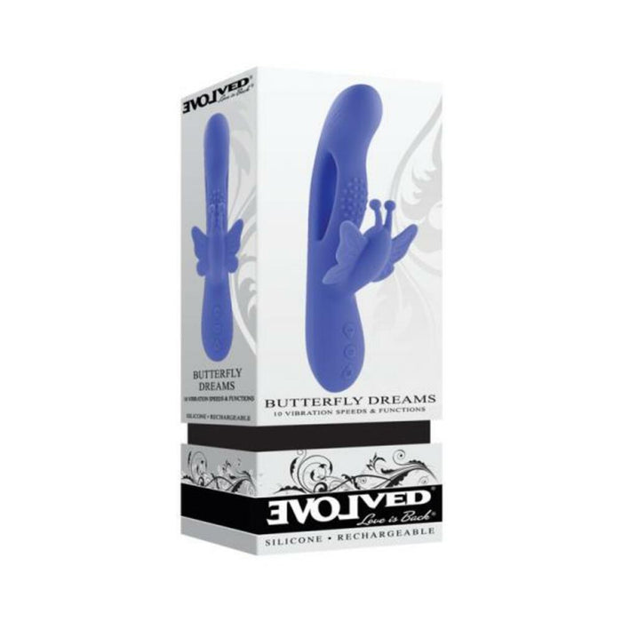 Evolved Butterfly Dreams Rechargeable Dual Stim Vibe Silicone Blue