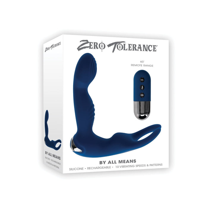 Zero Tolerance By All Means Rechargeable Vibrating Prostate Vibrator With Remote Silicone Blue
