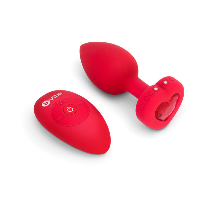 B Vibe Vibrating Heart Shaped Jewel Plug M/L Red