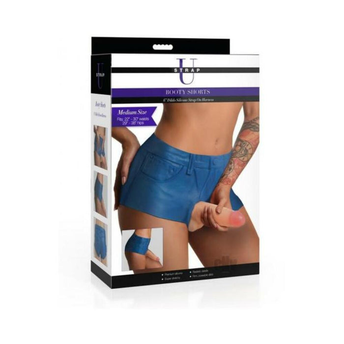 Booty Shorts 6 Inch Dildo Silicone Strap On Harness - Medium
