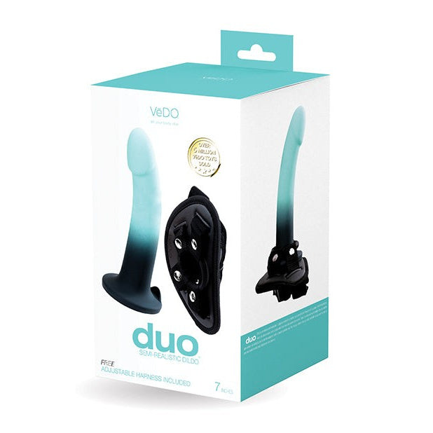 Vedo Duo Silicone Dildo (Non Vibrating) With Harness Turquoise/Black