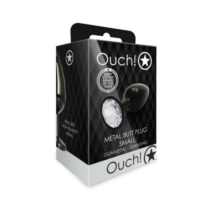 Shots Ouch! Round Gem Butt Plug Small Gunmetal/diamond